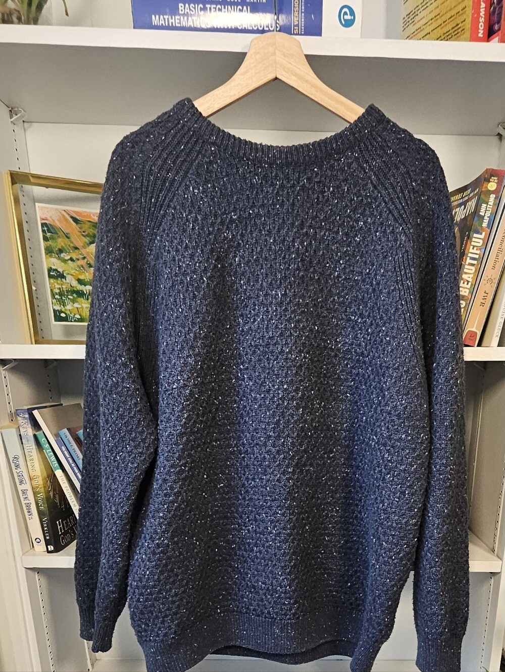 Knit Sweater Navy Blue Pullover Cotton Blend Size XL Fisherman Preppy Cozy